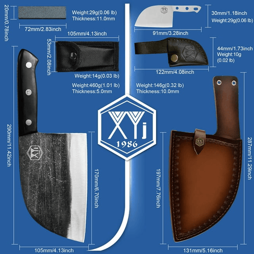 XYJ 6.7 Inch Serbian Chef Knife Cutting Butcher Knives High Carbon Steel Forging Meat Cleavers For Camping Kitchen and Outdoor Cooking Tool With Carrying Leather Sheath EasyOptionXY LLC