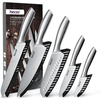 Hecef 5 PCS High Carbon Stainless Steel Kitchen Knife Set with Ergonomic Handle and Blade Covers EasyOptionXY LLC