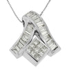 14K White Gold 1 7/8 cttw Princess and Baguette Cut Mixed Geometry Diamond Pendant Necklace (G-H, SI1-SI2)