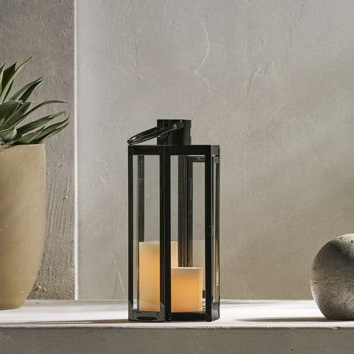 Brianna Stainless Steel Outdoor 16" Lantern, Black EasyOptionXY LLC