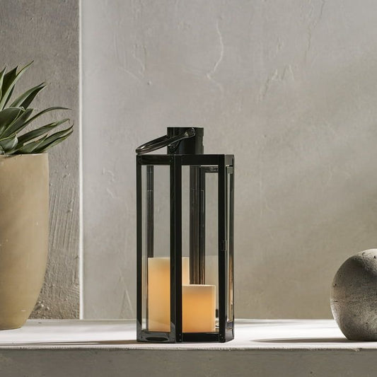 Brianna Stainless Steel Outdoor 16" Lantern, Black EasyOptionXY LLC