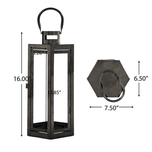 Brianna Stainless Steel Outdoor 16" Lantern, Black EasyOptionXY LLC