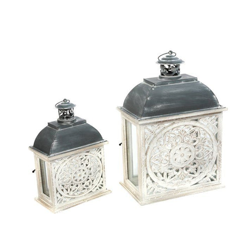 Gerson Set of 2 Metal and Wood Nesting Lanterns with Floral Cut-out EasyOptionXY LLC