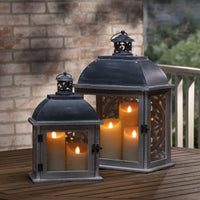 Gerson Set of 2 Metal and Wood Nesting Lanterns with Floral Cut-out EasyOptionXY LLC