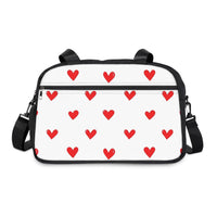 Fall in Love with Fitness Womens White Heart Print Fitness Handbag