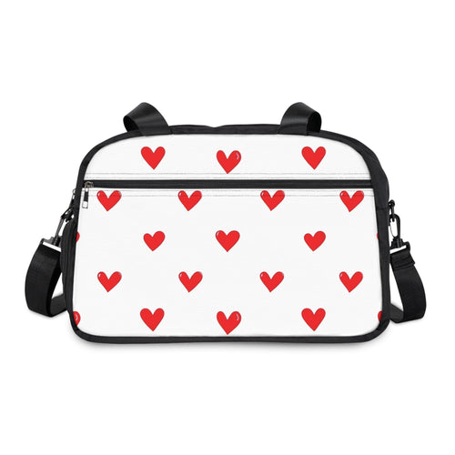 Fall in Love with Fitness Womens White Heart Print Fitness Handbag