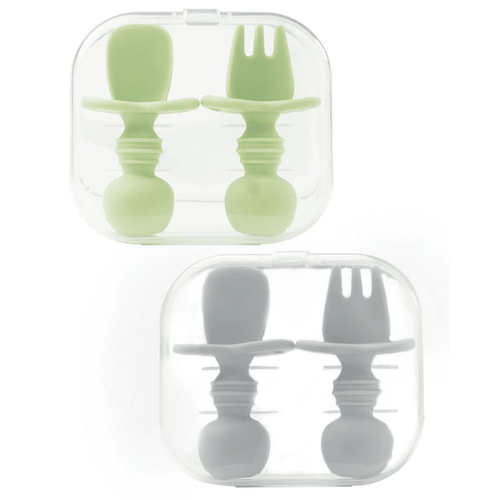 4 Pcs Baby Spoons Self Feeding 6 Months, Silicone Baby Spoons First Stage and Baby Fork, Toddler Utensils for Baby Led Weaning with 2 Cases (Green, Grey) EasyOptionXY LLC