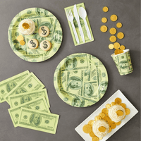 144 Piece Money Birthday Party Decorations for Party Supplies, Paper Plates, Napkins, Cups, & Cutlery Tableware Set, Hundred Dollar Bill Novelty (24 Guests) EasyOptionXY LLC