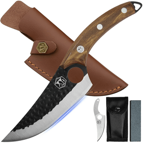 XYJ FULL TANG 6 Inch Kitchen Chef Knife High Carbon Steel Slicing Cleavers, Boning Knife Chef Fishing Knives For Camping Kitchen or Outdoor BBQ Butcher Knife With Carrying Leather Sheath EasyOptionXY LLC