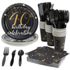 144 Piece 40th Birthday Party Supplies Set for Men, Women, Serves 24 Paper Plates and Napkins, Cups, Cutlery, Black and Gold Disposable Set for 40 Birthday Decorations EasyOptionXY LLC