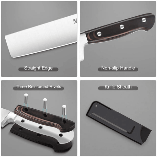 MOSFiATA Nakiri Knife 7 Inch Vegetable Cleaver Knife, 5Cr15Mov High Carbon Stainless Steel Kitchen Cooking Knife with Ergonomic Pakkawood Handle, Full Tang Meat Cutting Knife with Sheath for Kitchen EasyOptionXY LLC