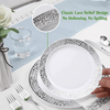 350 Piece Silver Dinnerware Set 50 Guest-100 Silver Lace Plastic Plates-50 Silver Plastic Silverware-50 Silver Plastic Cups-50 Linen Feel Silver Paper Napkins,FOCUSLINE Disposable Dinnerware Set EasyOptionXY LLC