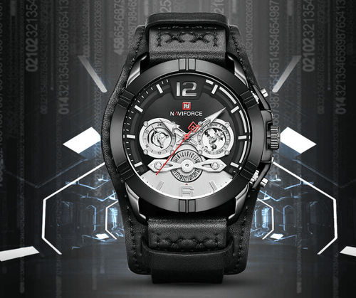 Men's Leather Waterproof Watch With Chronometers And Fluorescent Hands Excellent Design Perfect Gift