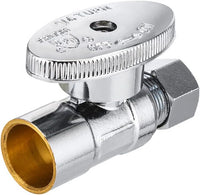 1/2" Sweat x 3/8" OD Compr. Straight Stop Valve, 1/4 Turn (Lead Free)
