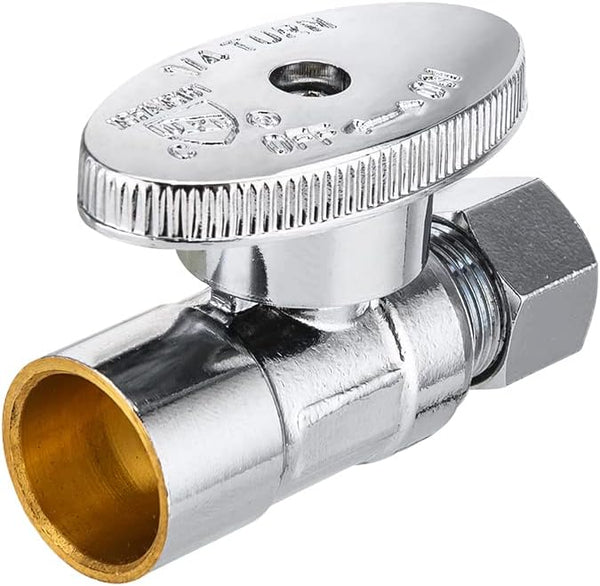 1/2" Sweat x 3/8" OD Compr. Straight Stop Valve, 1/4 Turn (Lead Free)