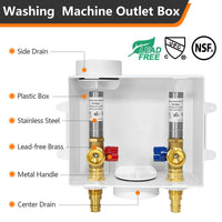 1/2" PEX Expansion (F1960) Inlet, Washing Machine Outlet Box, with Stainless Steel Water Hammer Arrestor Plumbingsell