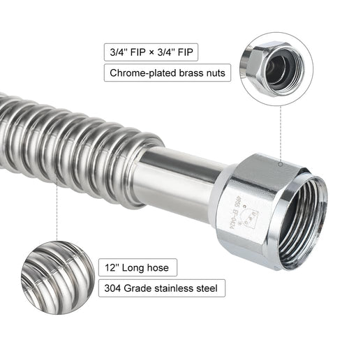 3/4" FIP x 3/4" FIP x 12" SS Corrugated Hose