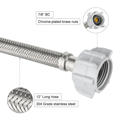 10 Pcs 3/8" C x 7/8" BC, 12" SS Braided Toliet Hose