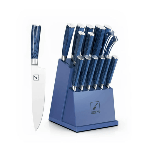 imarku | Knife Set 16-Piece Kitchen Knife Set with Block German Stainless Steel Knife Sets for Kitchen with Sharpener & 6 Steak Knife Set - Blue EasyOptionXY LLC