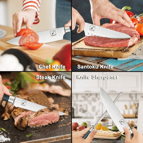 imarku | Knife Set 16-Piece Kitchen Knife Set with Block German Stainless Steel Knife Sets for Kitchen with Sharpener & 6 Steak Knife Set - Blue EasyOptionXY LLC