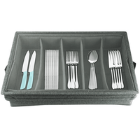 Flatware Storage Case with PVC Lid 5 Compartment Foldable Utensil Storage Box Silverware Storage Box Chest Cutlery Storage Holder with Handle for Home Kitchen Utensils EasyOptionXY LLC