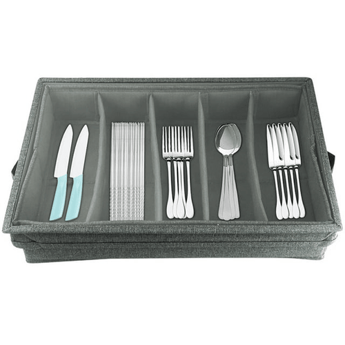 Flatware Storage Case with PVC Lid 5 Compartment Foldable Utensil Storage Box Silverware Storage Box Chest Cutlery Storage Holder with Handle for Home Kitchen Utensils EasyOptionXY LLC