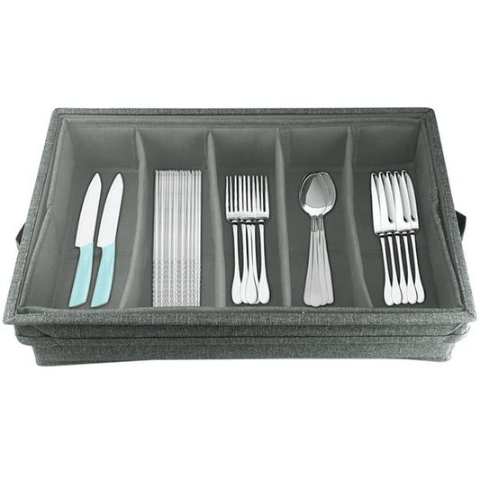 Flatware Storage Case with PVC Lid 5 Compartment Foldable Utensil Storage Box Silverware Storage Box Chest Cutlery Storage Holder with Handle for Home Kitchen Utensils EasyOptionXY LLC