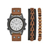 GEORGE Men's Gunmetal Analog Watch Set: White Dial, Brown Vegan Leather, Bonus Bracelets (FMDXGE012). EasyOptionXY LLC