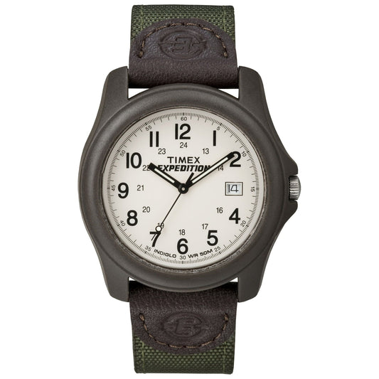 Timex Men's Expedition Camper Brown/Green 39mm Outdoor Watch, Leather & Fabric Strap EasyOptionXY LLC