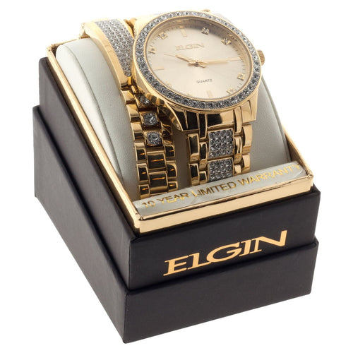 Elgin Adult Male Analog Watch and Bracelet Set in Gold Two-Tone with Crystals (FG160016GTST) EasyOptionXY LLC