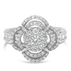 14K White Gold 1.0 Cttw Round & Baguette Cut Diamond Floral Cluster Quatrefoil Channel Set Band Cocktail Statement Ring (H-I Color, SI2-I1 Clarity) - Size 6-3/4
