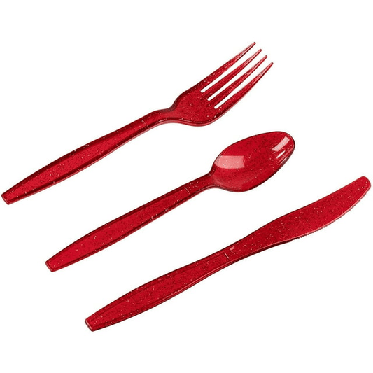 96 Pieces Red Plastic Silverware Set with Spoons, Forks, and Knives for Parties, Birthday, Dinnerware Supplies (Serves 32) EasyOptionXY LLC