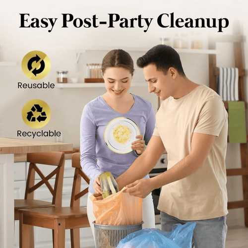 600 Piece Gold Plastic Dinnerware Set Including Plates, Cutlery and Cups EasyOptionXY LLC