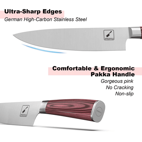 imarku 16-Pieces Kitchen Knife Set, High Carbon Stainless Steel Knives Set for Kitchen, Ultra Sharp Knife Block Set with Sharpener, Pink EasyOptionXY LLC