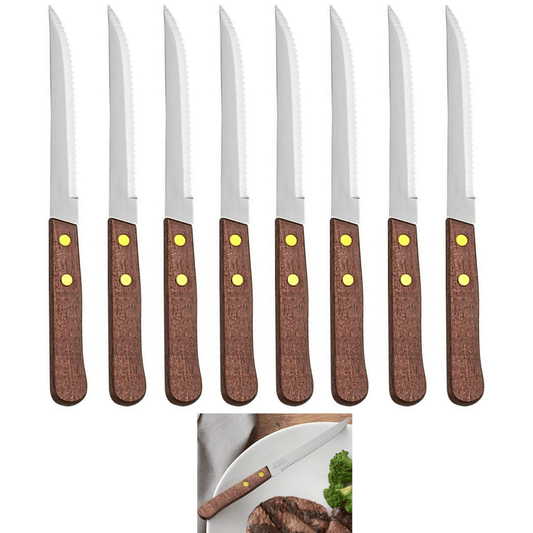 8 Pack Serrated Steak Knives Stainless Steel Knife Set Wooden Utensil Cutlery EasyOptionXY LLC
