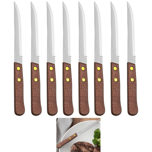 8 Pack Serrated Steak Knives Stainless Steel Knife Set Wooden Utensil Cutlery EasyOptionXY LLC