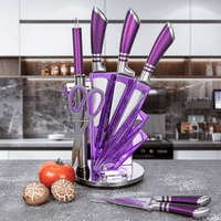 Kitchen Knife Set, 9-Pieces Purple Professional Chef Knife Set with Hollow Handle, Ultra Sharp Stainless Steel Knife Block Set with Accessories for Cutting Slicing Dicing Chopping EasyOptionXY LLC