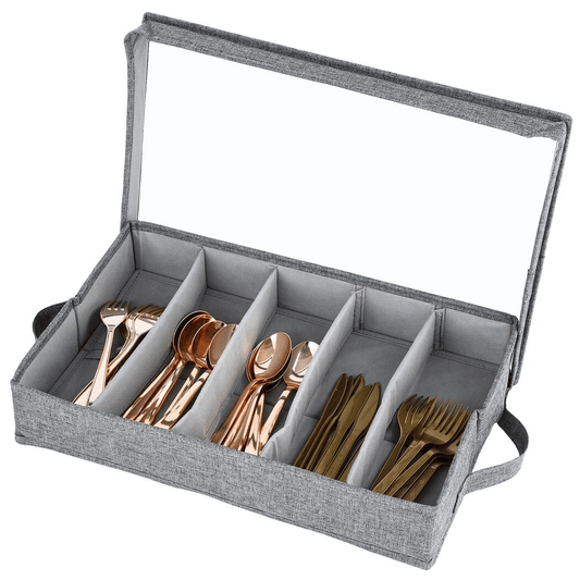 Flatware Storage Case, Silverware Storage Box with 4 Adjustable Dividers, Large Capacity Flatware Utensil Holder Case, Cutlery Storage Box with Handles and Removable Lid EasyOptionXY LLC