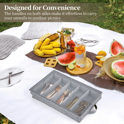 Flatware Storage Case, Silverware Storage Box with 4 Adjustable Dividers, Large Capacity Flatware Utensil Holder Case, Cutlery Storage Box with Handles and Removable Lid EasyOptionXY LLC