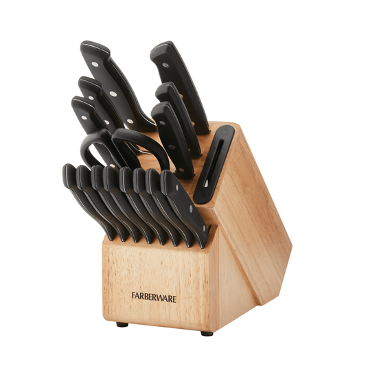 Farberware Edgekeeper 16-piece Triple Rivet Block Set with Built in Knife Sharpener, Natural EasyOptionXY LLC