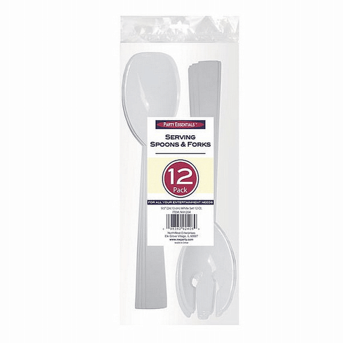 1 - Party Essentials 9.5" Serving Fork & Spoon Sets - White 12 Ct. EasyOptionXY LLC