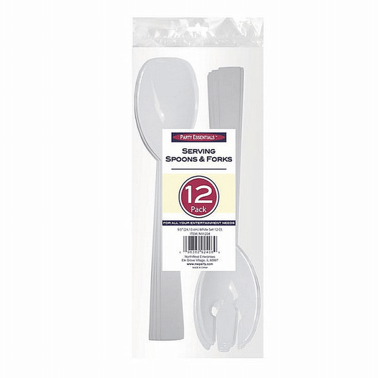 1 - Party Essentials 9.5" Serving Fork & Spoon Sets - White 12 Ct. EasyOptionXY LLC
