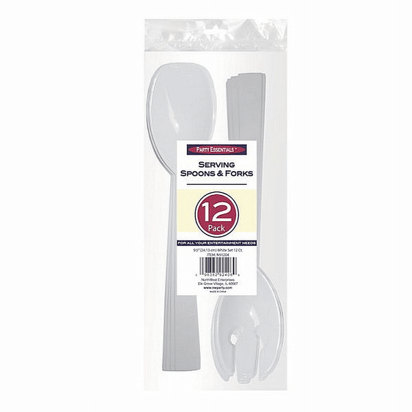 1 - Party Essentials 9.5" Serving Fork & Spoon Sets - White 12 Ct. EasyOptionXY LLC