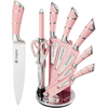 Kitchen Knife Set, 9-Pieces Pink Sharp Non-Stick Coated Chef Knives Block Set,Stainless Steel Knife Set for Kitchen with Sharpener for Cutting Slicing Dicing Chopping (Pink) EasyOptionXY LLC