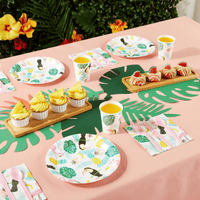 144-Piece Set of Tropical Paper Plates, Flamingo Napkins, Cups, Pink Cutlery for Hawaiian Luau Party Supplies, Summer Birthday Decorations, Disposable (Serves 24) EasyOptionXY LLC