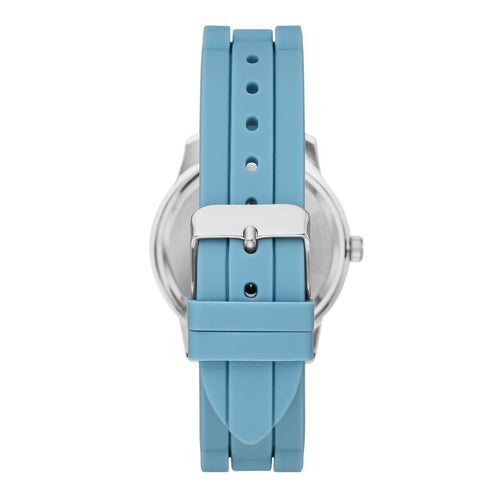 Time and Tru Ladies' Watch with Silver Round Case, Light Blue Bezel, Light Blue Sunray Dial and Light Blue Soft Silicone Strap (FMDOTT107) EasyOptionXY LLC