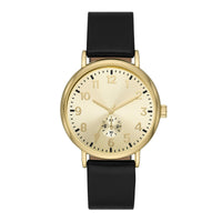 George Men's Watch: Gold Tone Case, Champagne Sunray Dial, Black Vegan Leather Band (FMDOGE047) EasyOptionXY LLC