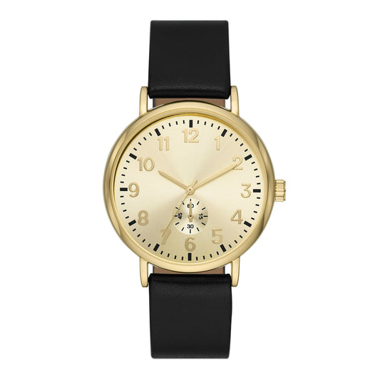 George Men's Watch: Gold Tone Case, Champagne Sunray Dial, Black Vegan Leather Band (FMDOGE047) EasyOptionXY LLC