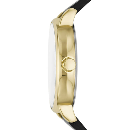 George Men's Watch: Gold Tone Case, Champagne Sunray Dial, Black Vegan Leather Band (FMDOGE047) EasyOptionXY LLC