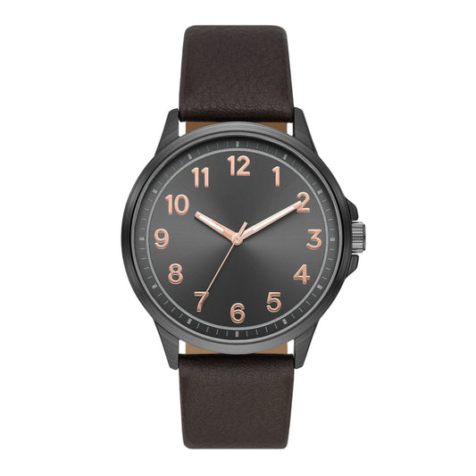 George Men's Watch: Gunmetal Tone Case, Black Easy Read Dial, Brown Textured Vegan Leather Band (FMDOGE057) EasyOptionXY LLC